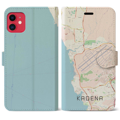 【嘉手納（沖縄県）】地図柄iPhoneケース（手帳タイプ）ナチュラル・iPhone 11 用