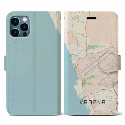 【嘉手納（沖縄県）】地図柄iPhoneケース（手帳タイプ）ナチュラル・iPhone 12 / 12 Pro 用