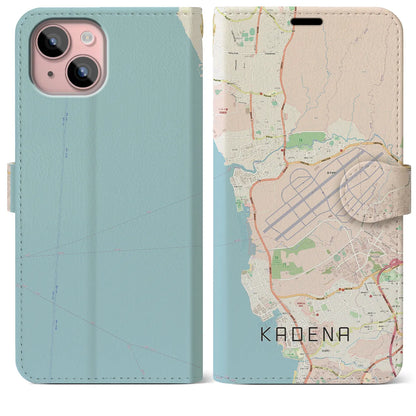 【嘉手納（沖縄県）】地図柄iPhoneケース（手帳タイプ）ナチュラル・iPhone 15 Plus 用