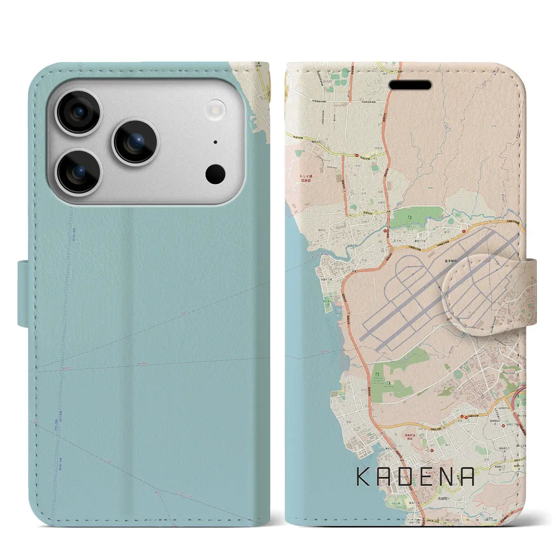 【嘉手納（沖縄県）】地図柄iPhoneケース（手帳タイプ）ナチュラル・iPhone 17 Pro Max 用