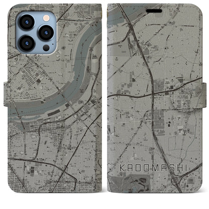 【門真市（大阪府）】地図柄iPhoneケース（手帳タイプ）モノトーン・iPhone 13 Pro Max 用