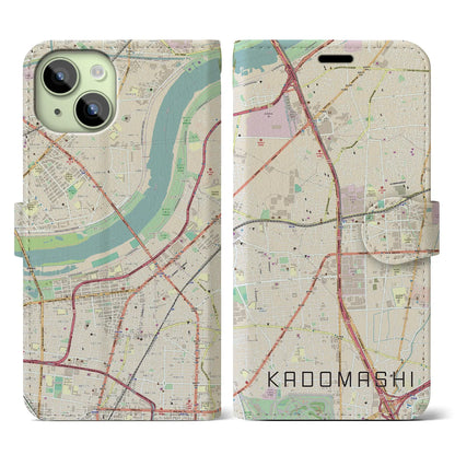 【門真市（大阪府）】地図柄iPhoneケース（手帳タイプ）ナチュラル・iPhone 15 用