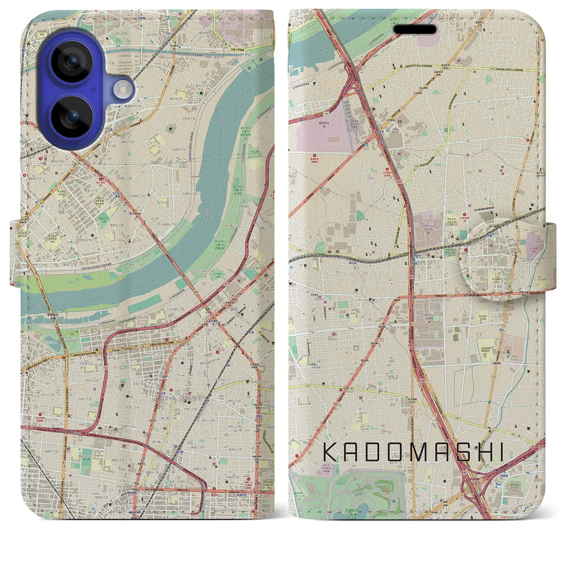 【門真市（大阪府）】地図柄iPhoneケース（手帳タイプ）ナチュラル・iPhone 16 Pro Max 用