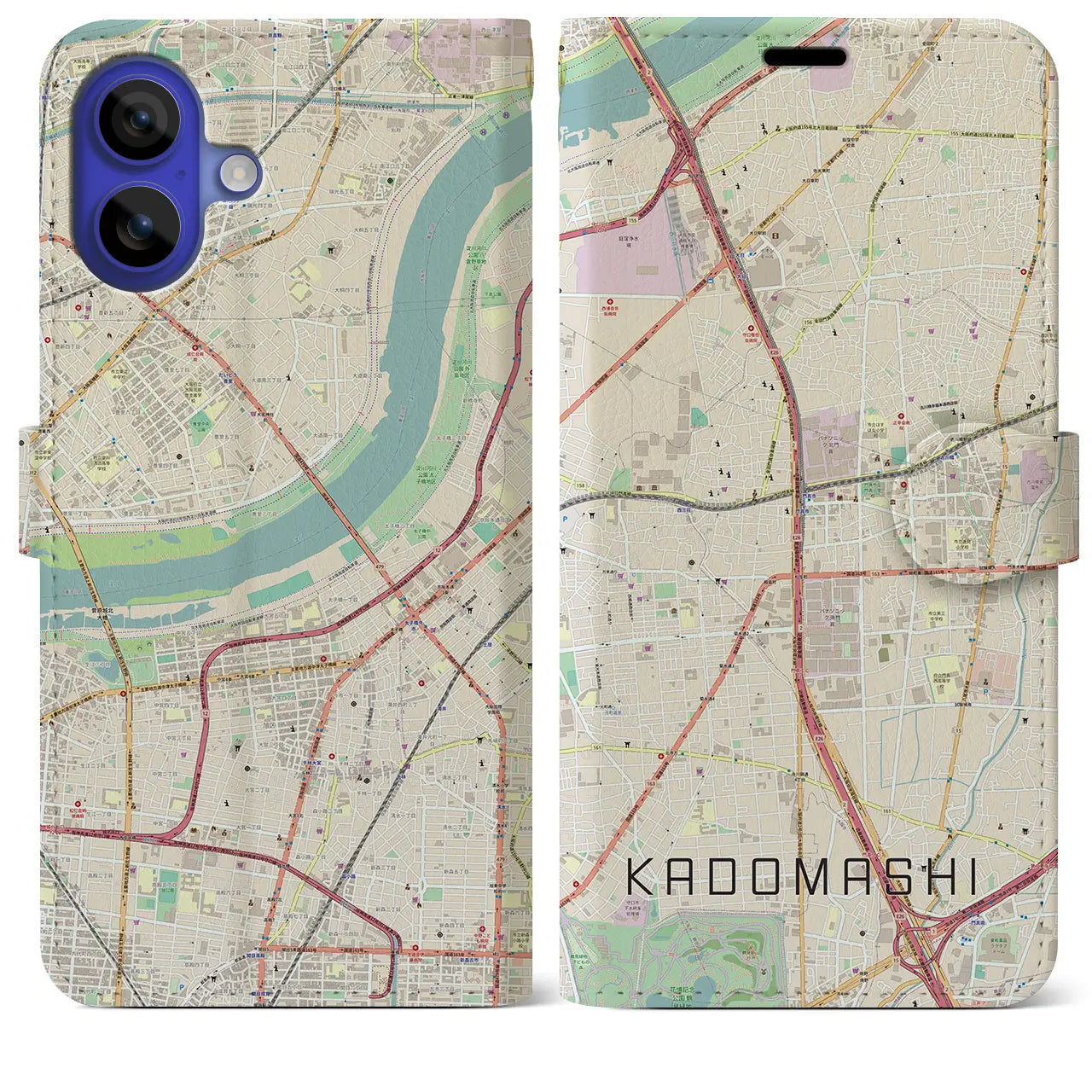 【門真市（大阪府）】地図柄iPhoneケース（手帳タイプ）ナチュラル・iPhone 16 Pro Max 用