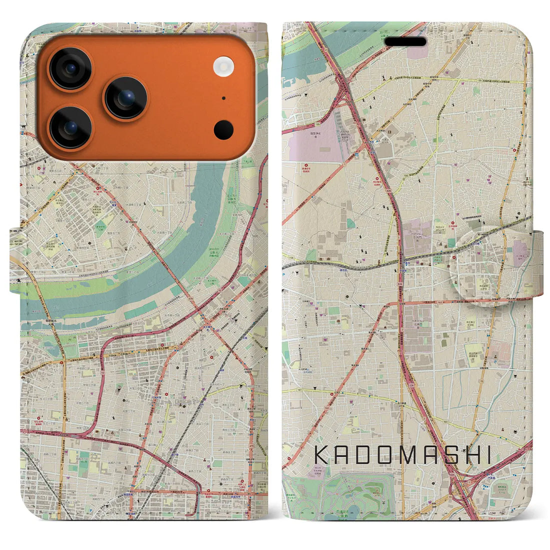 【門真市（大阪府）】地図柄iPhoneケース（手帳タイプ）ナチュラル・iPhone 17 Pro Max 用