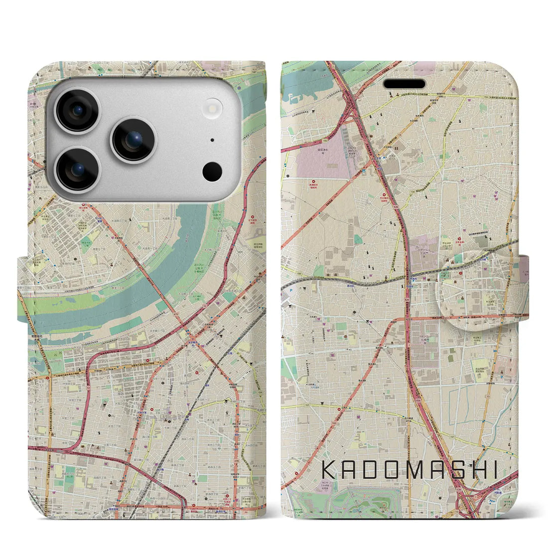 【門真市(大阪府)】地図柄iPhoneケース(手帳タイプ)モノトーン・iPhone 17 Pro Max 用