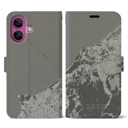 【加賀（石川県）】地図柄iPhoneケース（手帳タイプ）モノトーン・iPhone 16 Pro 用