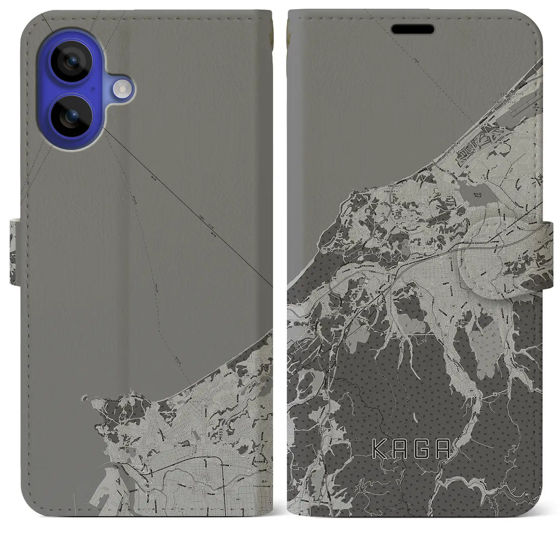 【加賀(石川県)】地図柄iPhoneケース(手帳タイプ)モノトーン・iPhone 16 Pro Max 用