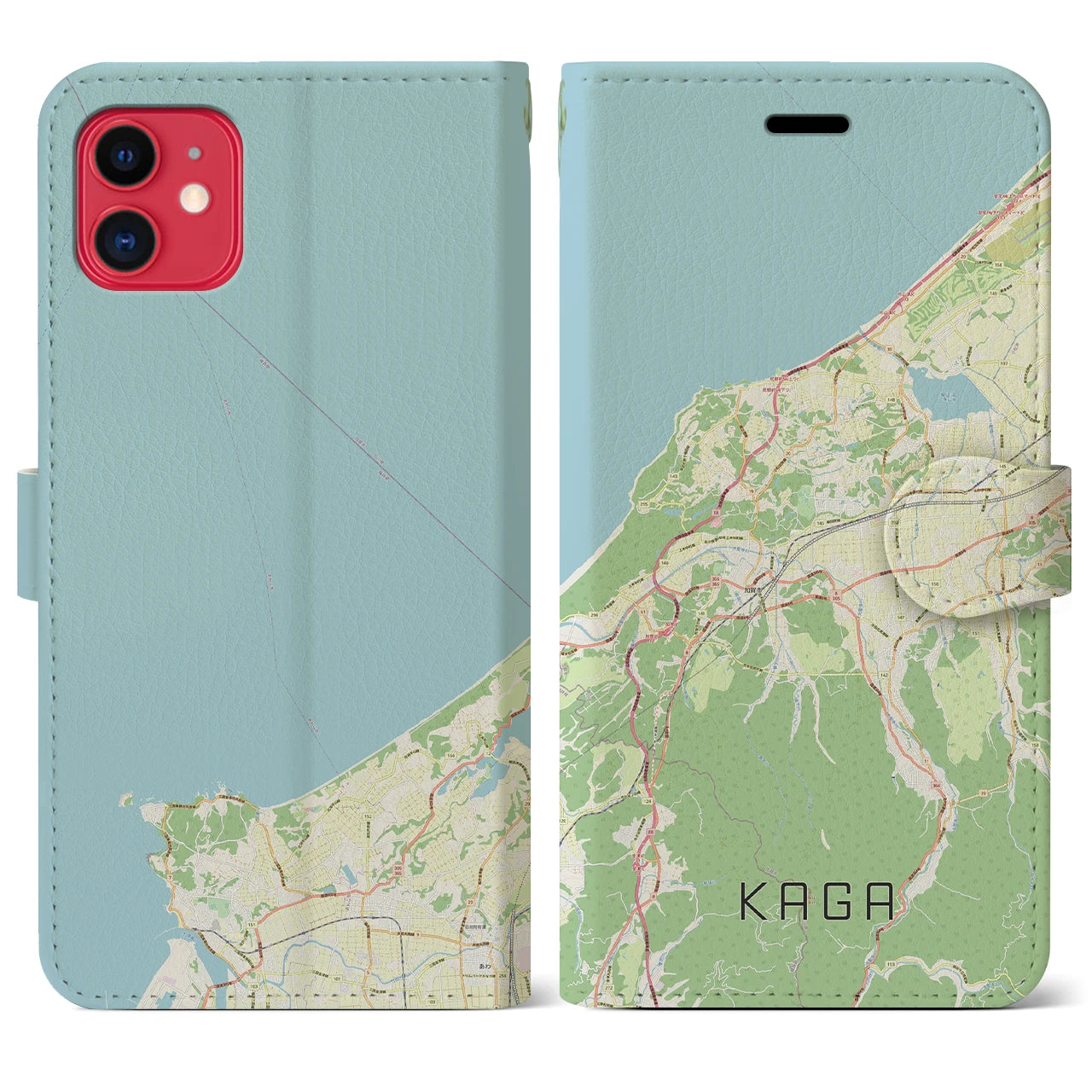 【加賀（石川県）】地図柄iPhoneケース（手帳タイプ）ナチュラル・iPhone 11 用