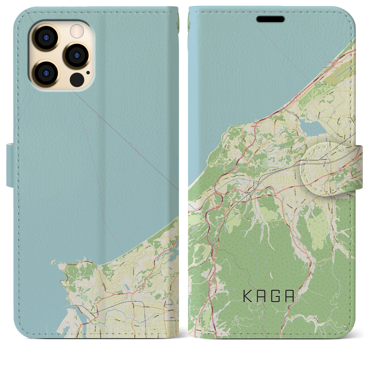 【加賀（石川県）】地図柄iPhoneケース（手帳タイプ）ナチュラル・iPhone 12 Pro Max 用