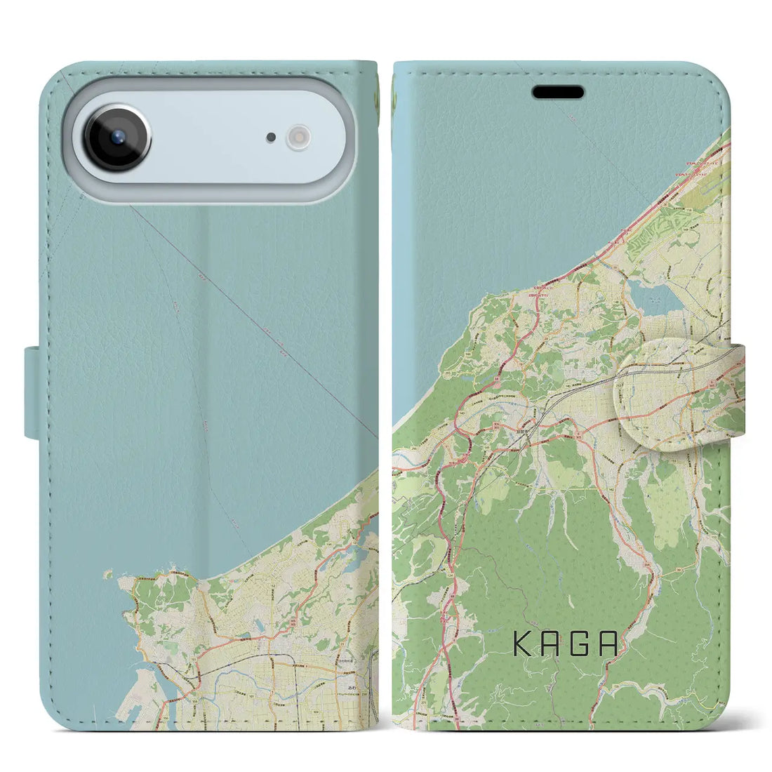 【加賀（石川県）】地図柄iPhoneケース（手帳タイプ）モノトーン・iPhone 17 Pro Max 用