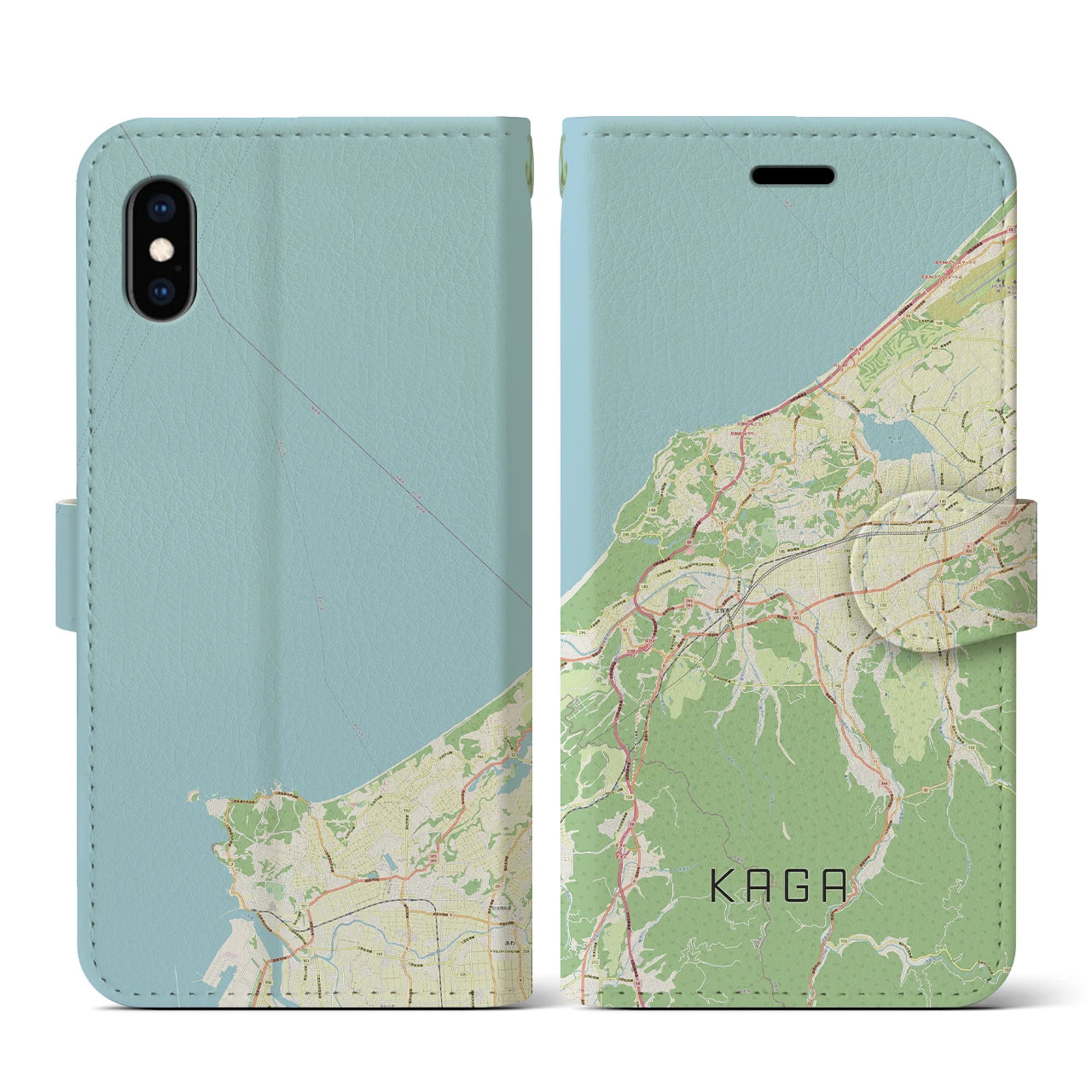 【加賀（石川県）】地図柄iPhoneケース（手帳タイプ）ナチュラル・iPhone XS / X 用