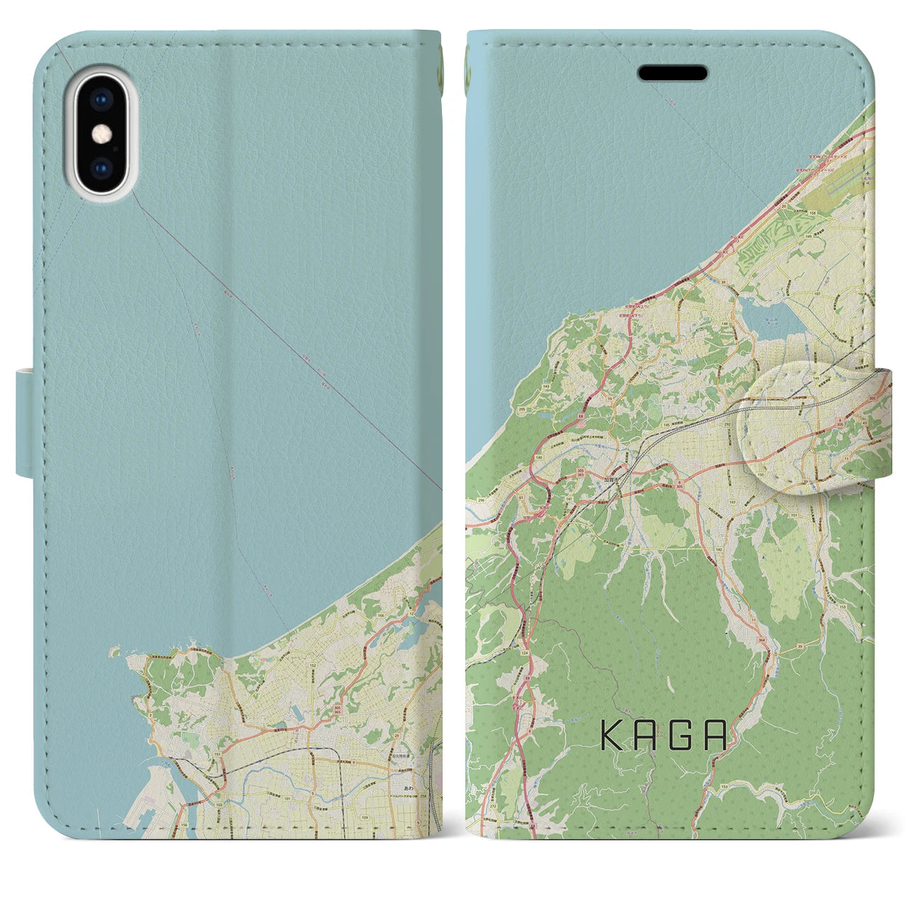 【加賀（石川県）】地図柄iPhoneケース（手帳タイプ）ナチュラル・iPhone XS Max 用