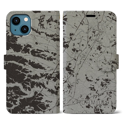 【鏡石（福島県）】地図柄iPhoneケース（手帳タイプ）モノトーン・iPhone 13 用