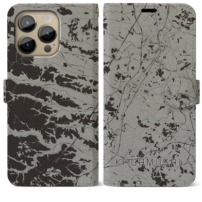 【鏡石（福島県）】地図柄iPhoneケース（手帳タイプ）モノトーン・iPhone 14 Pro Max 用
