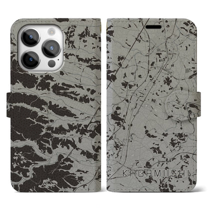 【鏡石（福島県）】地図柄iPhoneケース（手帳タイプ）モノトーン・iPhone 14 Pro 用