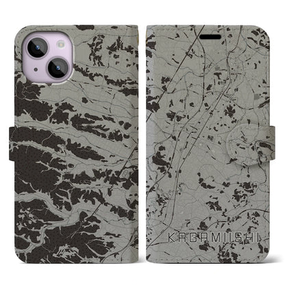 【鏡石（福島県）】地図柄iPhoneケース（手帳タイプ）モノトーン・iPhone 14 用