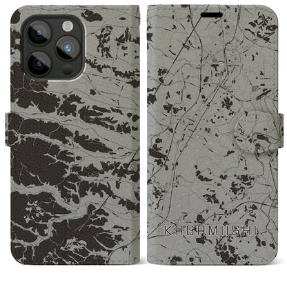 【鏡石（福島県）】地図柄iPhoneケース（手帳タイプ）モノトーン・iPhone 15 Pro Max 用