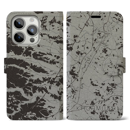 【鏡石（福島県）】地図柄iPhoneケース（手帳タイプ）モノトーン・iPhone 15 Pro 用