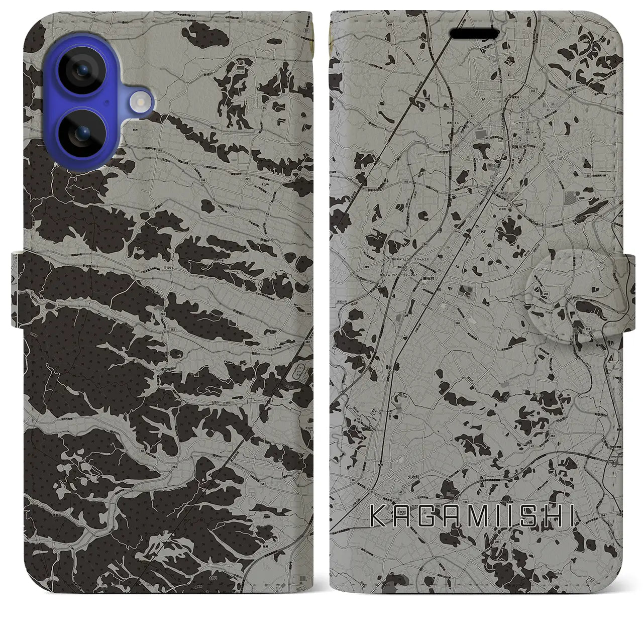 【鏡石（福島県）】地図柄iPhoneケース（手帳タイプ）