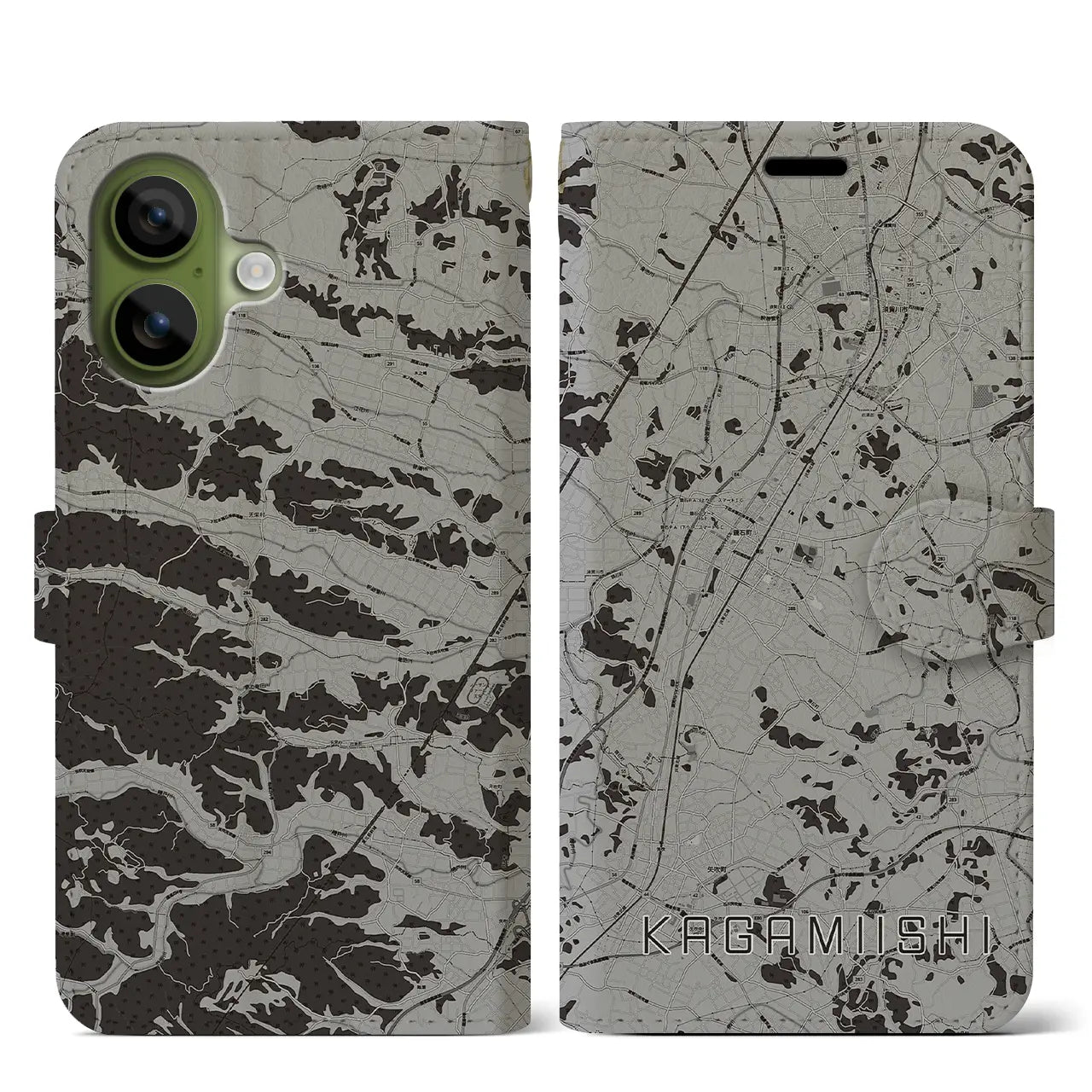 【鏡石（福島県）】地図柄iPhoneケース（手帳タイプ）