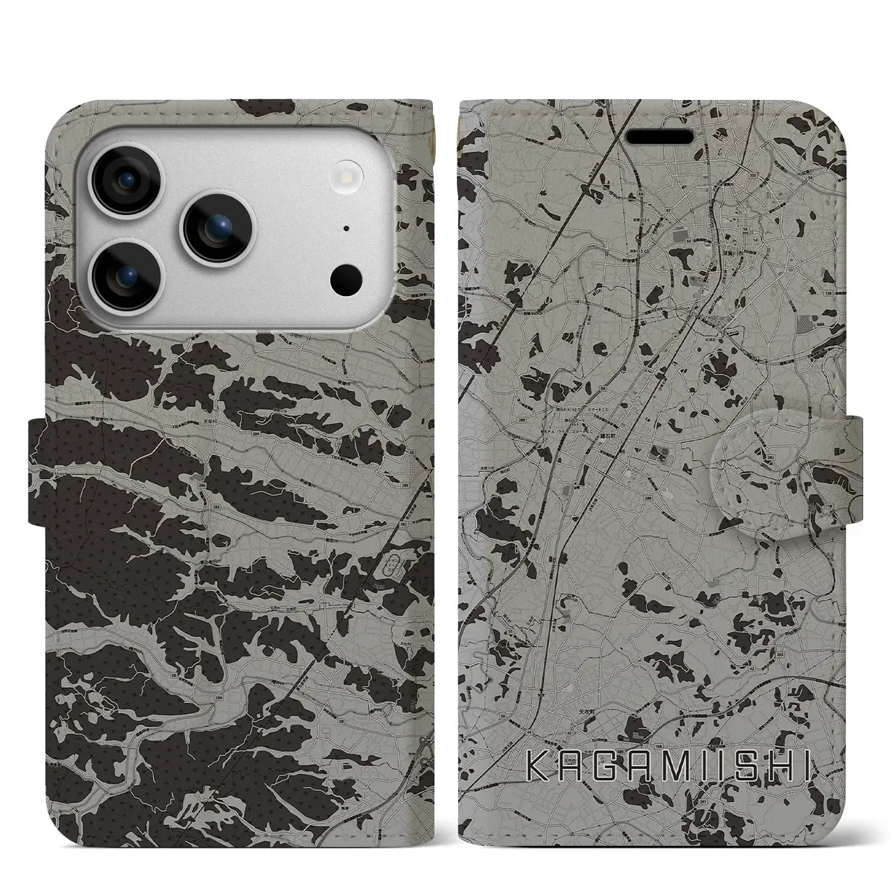 【鏡石（福島県）】地図柄iPhoneケース（手帳タイプ）