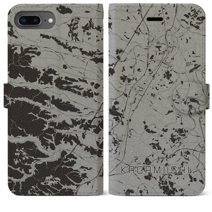 【鏡石（福島県）】地図柄iPhoneケース（手帳タイプ）モノトーン・iPhone 8Plus /7Plus / 6sPlus / 6Plus 用