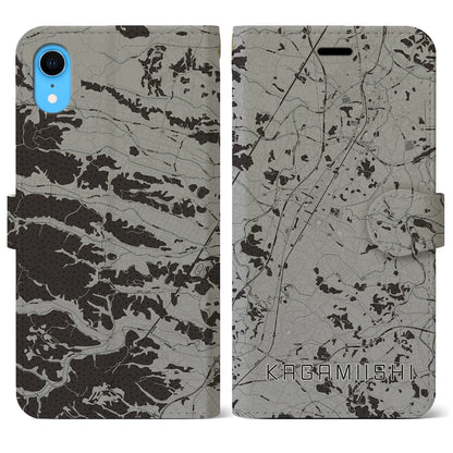 【鏡石（福島県）】地図柄iPhoneケース（手帳タイプ）モノトーン・iPhone XR 用