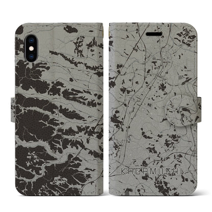 【鏡石（福島県）】地図柄iPhoneケース（手帳タイプ）モノトーン・iPhone XS / X 用