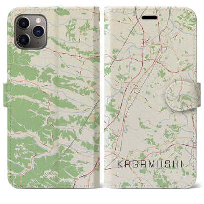 【鏡石（福島県）】地図柄iPhoneケース（手帳タイプ）ナチュラル・iPhone 11 Pro Max 用