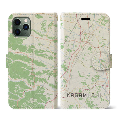 【鏡石（福島県）】地図柄iPhoneケース（手帳タイプ）ナチュラル・iPhone 11 Pro 用