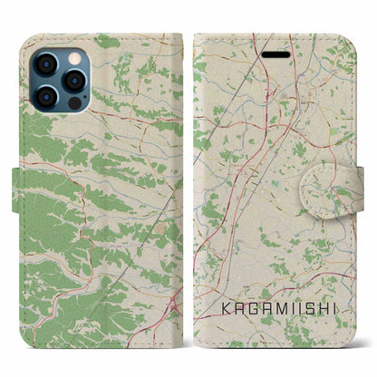 【鏡石（福島県）】地図柄iPhoneケース（手帳タイプ）ナチュラル・iPhone 12 / 12 Pro 用