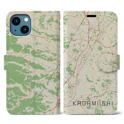 【鏡石（福島県）】地図柄iPhoneケース（手帳タイプ）ナチュラル・iPhone 13 用