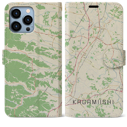 【鏡石（福島県）】地図柄iPhoneケース（手帳タイプ）ナチュラル・iPhone 13 Pro Max 用