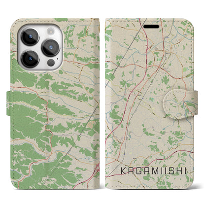 【鏡石（福島県）】地図柄iPhoneケース（手帳タイプ）ナチュラル・iPhone 14 Pro 用