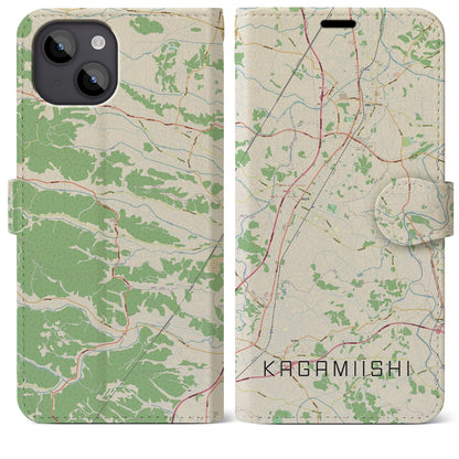 【鏡石（福島県）】地図柄iPhoneケース（手帳タイプ）ナチュラル・iPhone 14 Plus 用