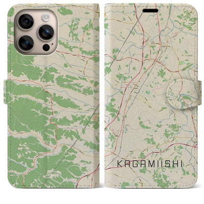 【鏡石（福島県）】地図柄iPhoneケース（手帳タイプ）ナチュラル・iPhone 16 Plus 用