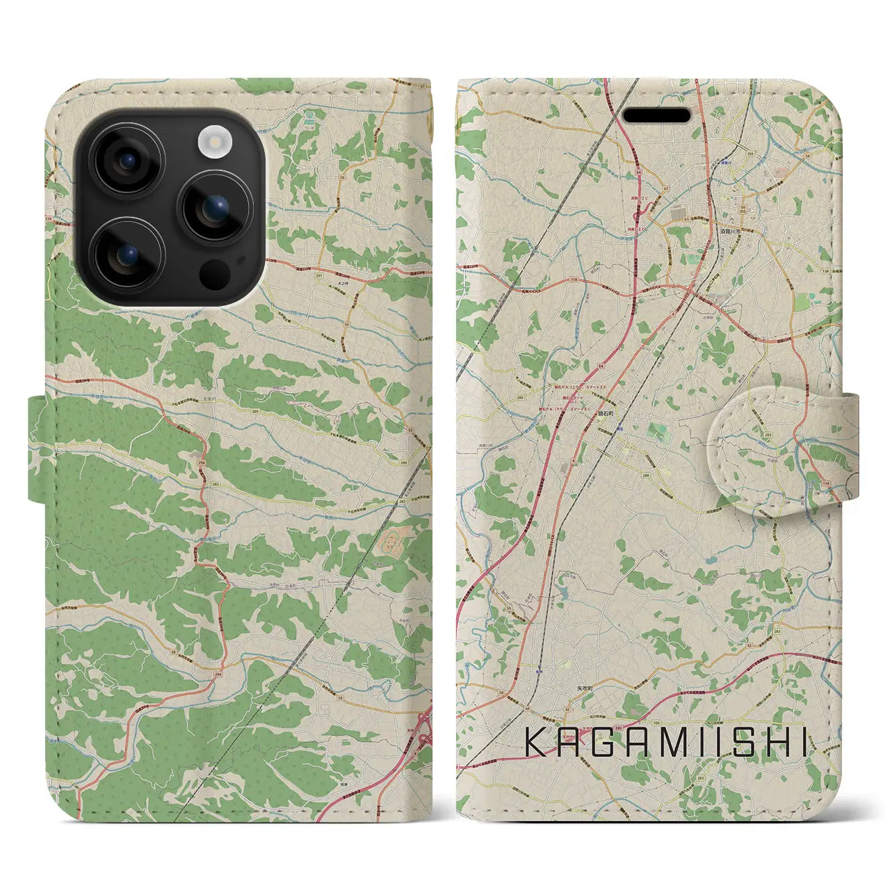 【鏡石（福島県）】地図柄iPhoneケース（手帳タイプ）ナチュラル・iPhone 16 用