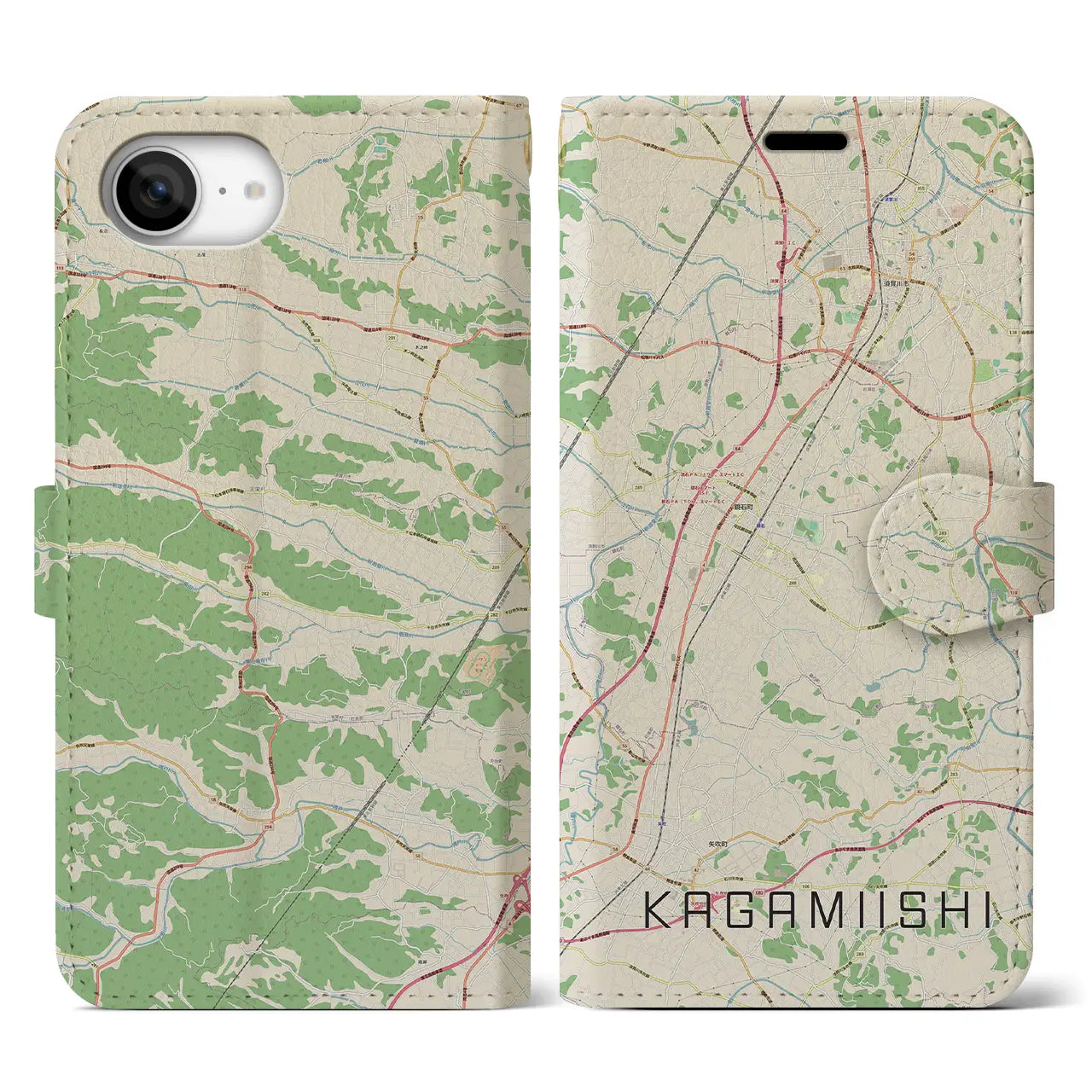 【鏡石（福島県）】地図柄iPhoneケース（手帳タイプ）