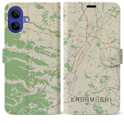 【鏡石（福島県）】地図柄iPhoneケース（手帳タイプ）ナチュラル・iPhone 16 Pro Max 用