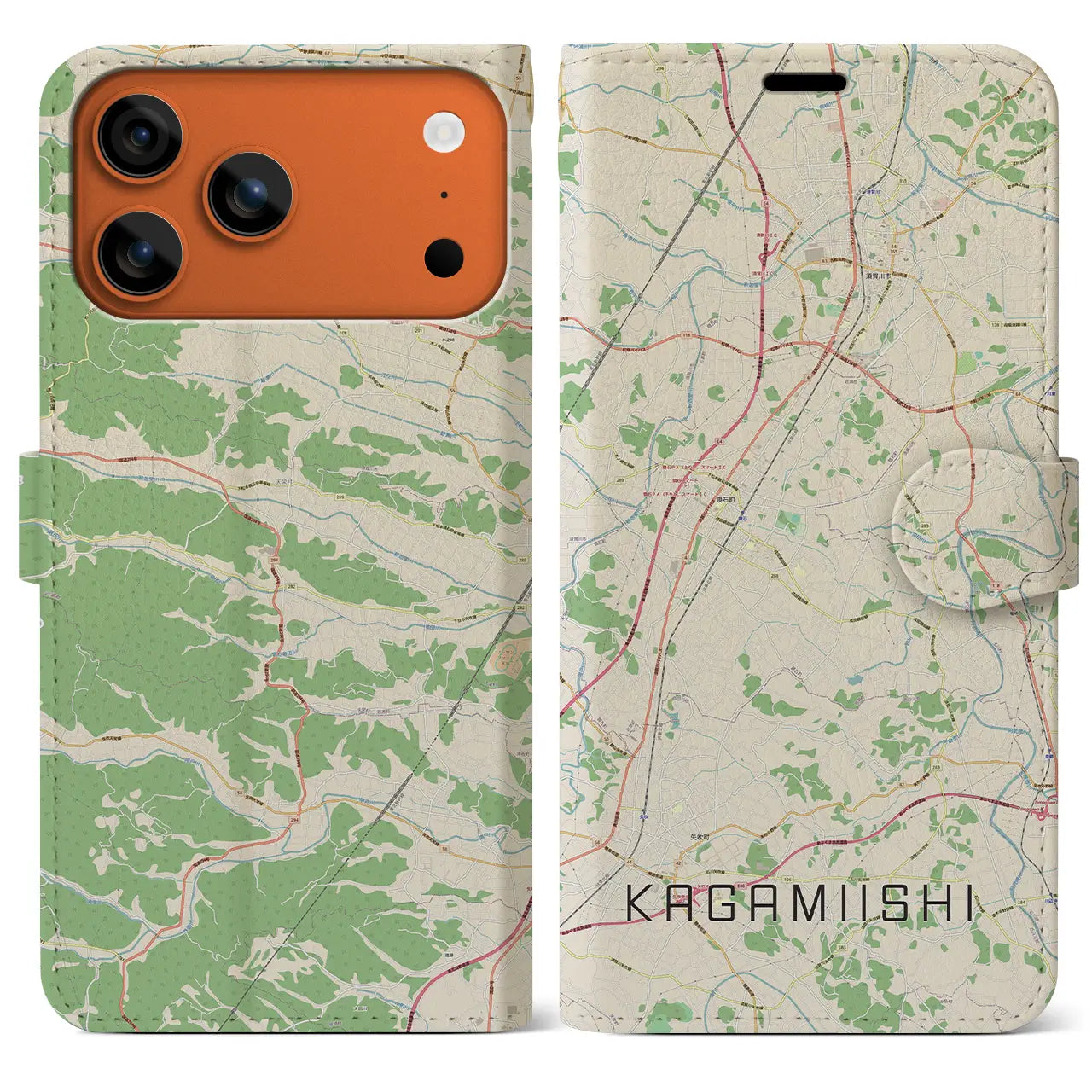 【鏡石（福島県）】地図柄iPhoneケース（手帳タイプ）