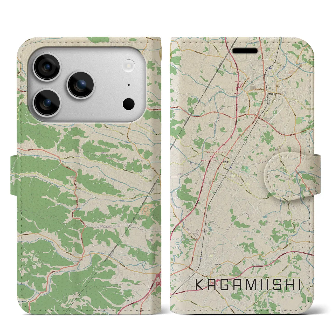 【鏡石（福島県）】地図柄iPhoneケース（手帳タイプ）