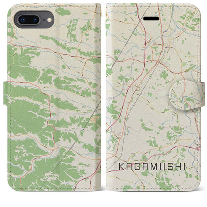 【鏡石（福島県）】地図柄iPhoneケース（手帳タイプ）ナチュラル・iPhone 8Plus /7Plus / 6sPlus / 6Plus 用
