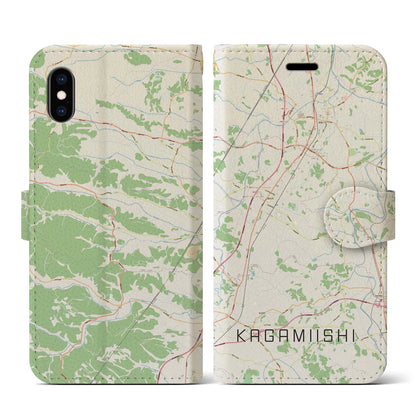【鏡石（福島県）】地図柄iPhoneケース（手帳タイプ）ナチュラル・iPhone XS / X 用