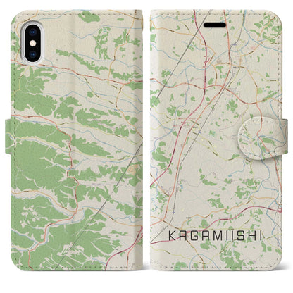 【鏡石（福島県）】地図柄iPhoneケース（手帳タイプ）ナチュラル・iPhone XS Max 用
