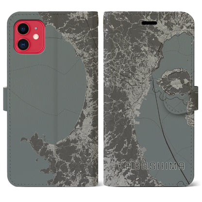 【鹿児島2（鹿児島県）】地図柄iPhoneケース（手帳タイプ）モノトーン・iPhone 11 用