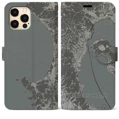 【鹿児島2（鹿児島県）】地図柄iPhoneケース（手帳タイプ）モノトーン・iPhone 12 Pro Max 用