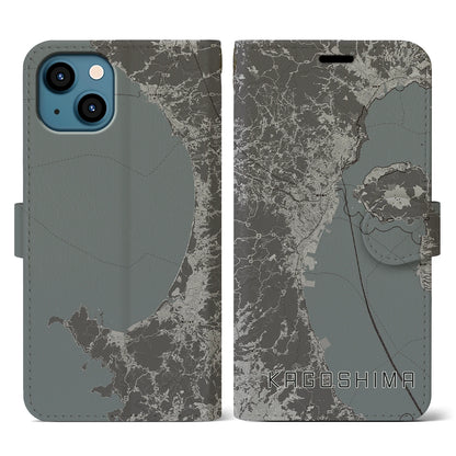 【鹿児島2（鹿児島県）】地図柄iPhoneケース（手帳タイプ）モノトーン・iPhone 13 用