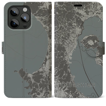 【鹿児島2（鹿児島県）】地図柄iPhoneケース（手帳タイプ）モノトーン・iPhone 15 Pro Max 用