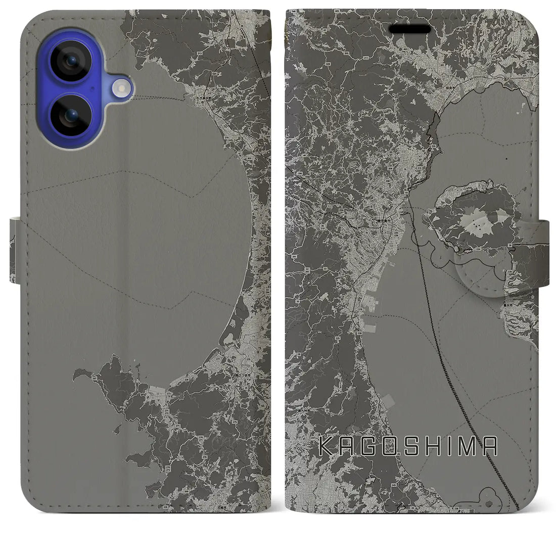 【鹿児島2(鹿児島県)】地図柄iPhoneケース(手帳タイプ)モノトーン・iPhone 16 Pro Max 用